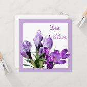 Beste Mum  paarse krokus kleurrijke bloemen Kaart (Voorkant / Achterkant in situ)