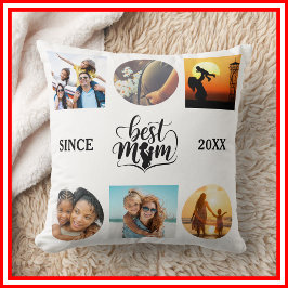 Beste Mum Photo Collage Elegant Script Hart Kussen