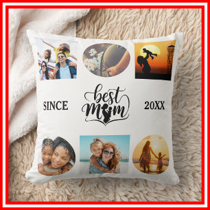 Beste Mum Photo Collage Elegant Script Hart Kussen