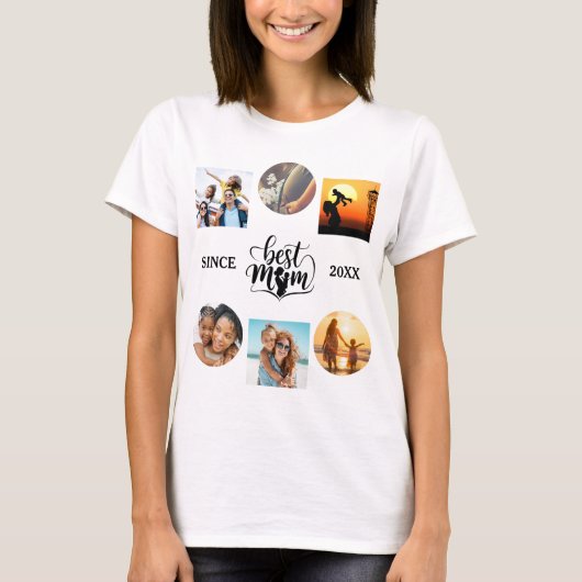 Beste Mum Photo Collage Elegant Script Hart T-shirt (Voorkant)