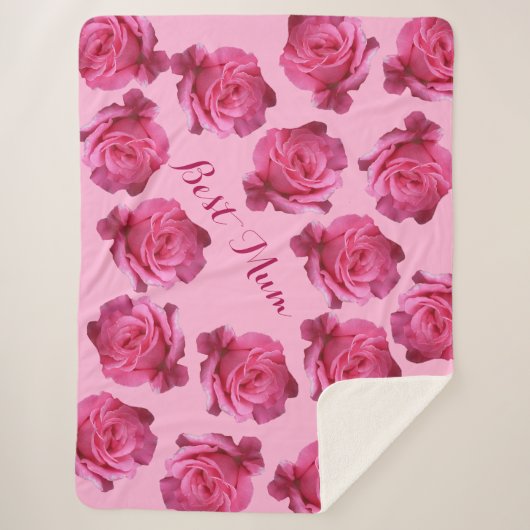 Beste Mum  roze rozen floral Moederdag fun Sherpa Deken (Voorkant)