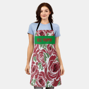 Beste MummyRoses Land rood groen vintage bloem Schort