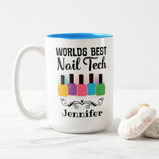 Beste Nail-technicus ter wereld Tweekleurige Koffiemok (Met donut)