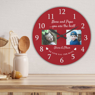 Beste Nana en Papa kleinkinderen foto collage Rood Grote Klok