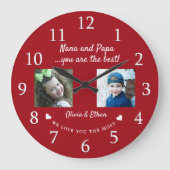 Beste Nana en Papa kleinkinderen Fotocollage Rood Grote Klok (Voorkant)