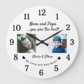 Beste Nana en Papa kleinkinderen Fotocollage Wit Grote Klok (Voorkant)
