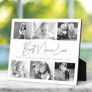 Beste Nana Ever 6 Foto Collage Modern Gray Script Fotoplaat