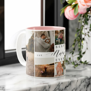 Beste Nana Ever   Elegant Script 8 Photo Collage Tweekleurige Koffiemok