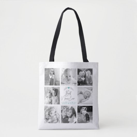 Beste Nana Ever Script 8 Fotocollage Modern Chic Tote Bag (Voorkant)