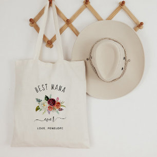 Beste Nana Ever Trendy Burgundy Boho Floral Tote Bag