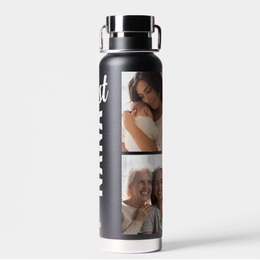 Beste Nana | Grandma Custom Name 4 Photo Waterfles (Achterkant)