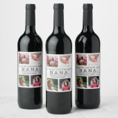 Beste Nana Moederdag 4 Fotocollage grijs hout Wijn Etiket (Flessen)