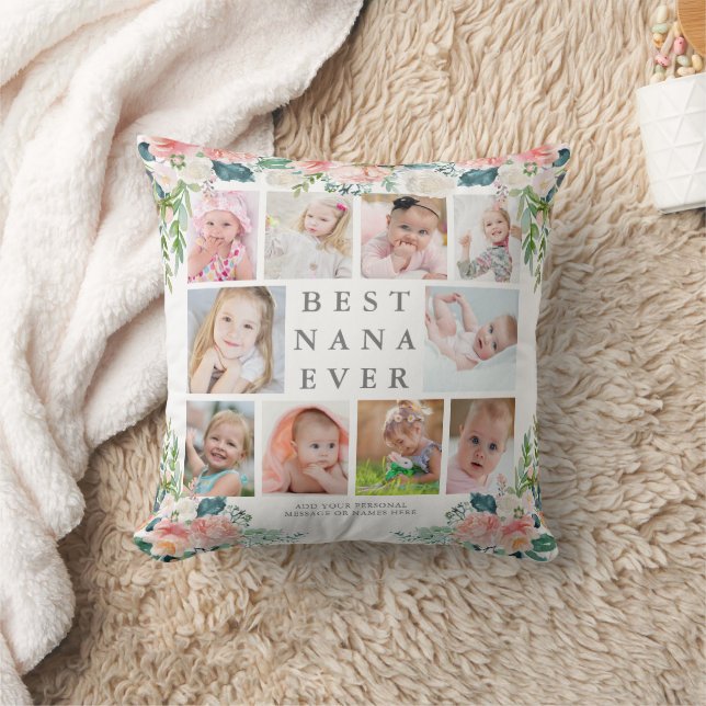 BESTE NANA OOIT 10 Foto Collage Pink Floral Kussen (Deken)