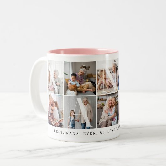 Beste Nana ooit, 10 Photo Grid Gift voor oma Tweekleurige Koffiemok (Voorkant links)