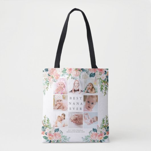 BESTE NANA OOIT 8 Foto Collage Pink Floral - Aange Tote Bag (Voorkant)