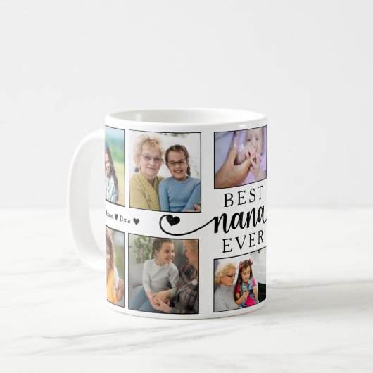 Beste Nana ooit Fotocollage Hart Script Koffiemok (Voorkant links)