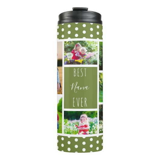 Beste Nana Ooit Fotocollage Olive Groen en Wit Thermosbeker (Voorkant)