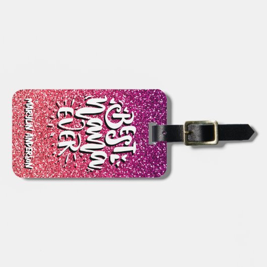 BESTE NANA OOIT GLITTER CUSTOM TYPOGRAPHY BAGAGELABEL (Voorkant horizontaal)