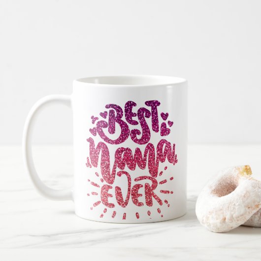 BESTE NANA OOIT GLITTER CUSTOM TYPOGRAPHY KOFFIEMOK (Met donut)