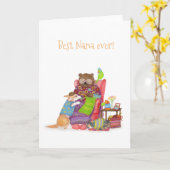 Beste Nana ooit kaart met schattig beer en corgi (Gele Bloem)