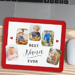 Beste Nana Ooit Kalligrafie 5 Foto Rood Muismat<br><div class="desc">Deze grootouderbureaumat biedt ruimte voor 5 foto's,  zodat u favoriete afbeeldingen van uw kleinkinderen kunt laten zien. Het ontwerp is voorzien van een moderne kalligrafie die luidt: "Best Nana Ever" en is geaccentueerd met een donkerrode rand. Deze tafelmat is een perfect cadeau voor elke grootmoeder.</div>