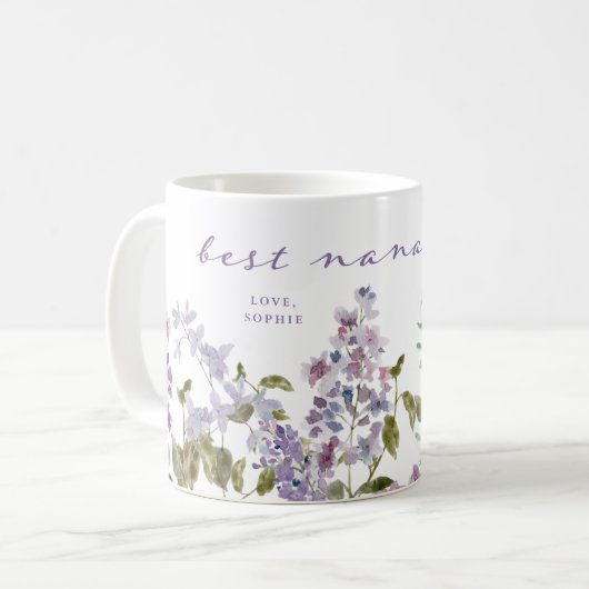 Beste Nana ooit | Paarse Lila bloemen Koffiemok (Voorkant links)