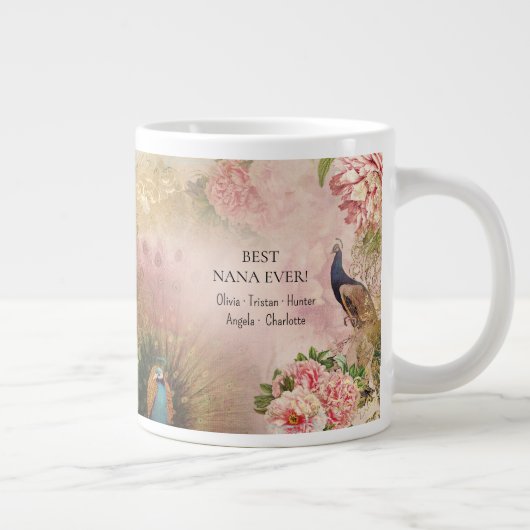 Beste Nana Roze Bloemen Peacock Kinderen Moederdag Grote Koffiekop (Rechts)