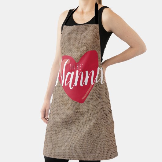 Beste Nanna Faux Burlap Red Heart-tekst Schort (Insitu)