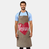 Beste Nanna Faux Burlap Red Heart-tekst Schort (Gedragen)