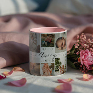 Beste nanny ooit   Elegant Script 8 Fotocollage Tweekleurige Koffiemok