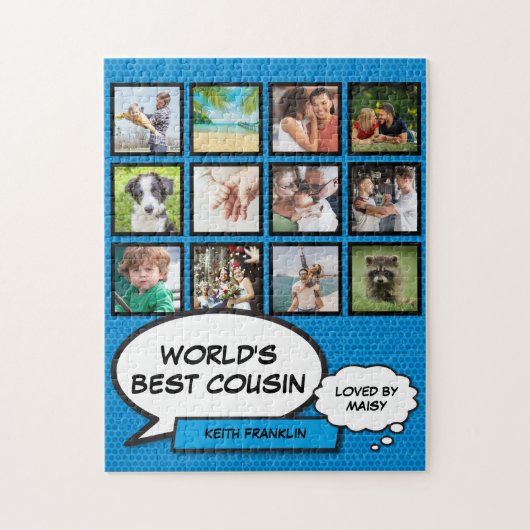 Beste neef 12 foto collage Blauwe pret Comic Legpuzzel (Verticaal)