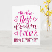 Beste neef ooit 11e verjaardag Typografie in roze Kaart (Gele Bloem)