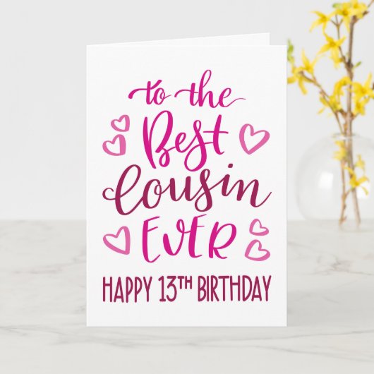 Beste neef ooit 13e verjaardag Typografie in roze Kaart (Gele Bloem)