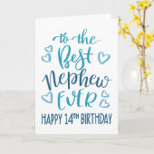 Beste neef ooit 14e verjaardag typografie in blauw kaart (Gele Bloem)