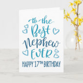 Beste neef ooit 17e verjaardag typografie in blauw kaart (Gele Bloem)