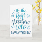 Beste neef ooit 37e verjaardag typografie in blauw kaart (Gele Bloem)