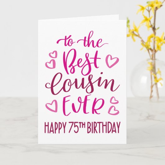 Beste neef ooit 75e verjaardag typografie in roze kaart (Gele Bloem)