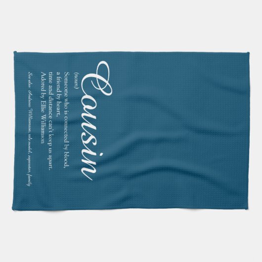 Beste neef ooit Cousin Definitie Script Blauw Theedoek (Horizontaal)