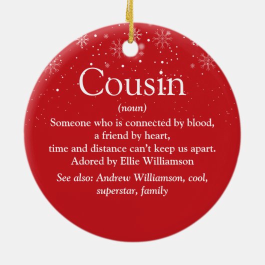 Beste neef ooit Cousin definitie Sneeuwvlokken Keramisch Ornament (Achterkant)