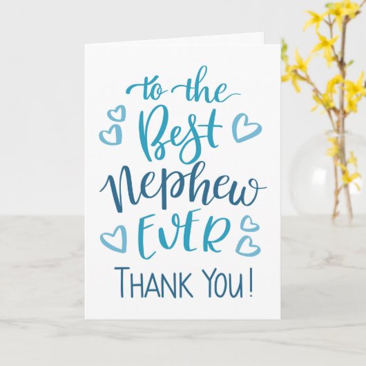 Beste neef ooit Dank u Typografie in Blauw Kaart (Gele Bloem)