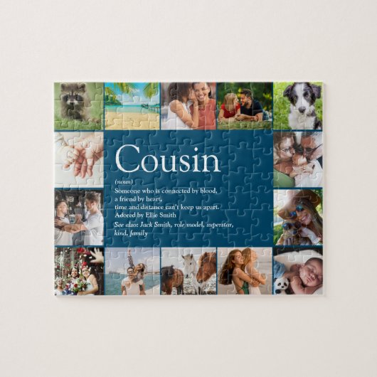Beste neef ooit definitie 14 foto collage blauw legpuzzel (Horizontaal)