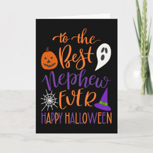 Beste neef ooit Halloween in Sinaasappel en Paarse Kaart