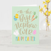 Beste Neef Ooit Happy Pasen Typografie Kaart (Gele Bloem)