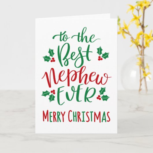 Beste neef ooit Merry Christmas Typography Kaart (Gele Bloem)