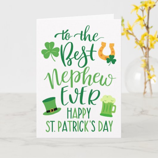 Beste neef ooit St Patrick's Day Typografie Kaart (Gele Bloem)