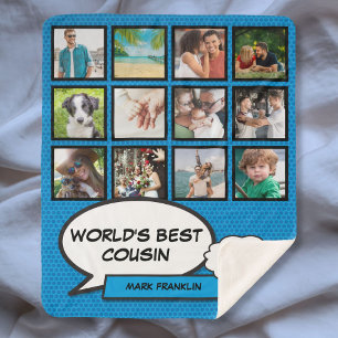 Beste neef ter wereld Cool Fun Comic Fotocollage Sherpa Deken