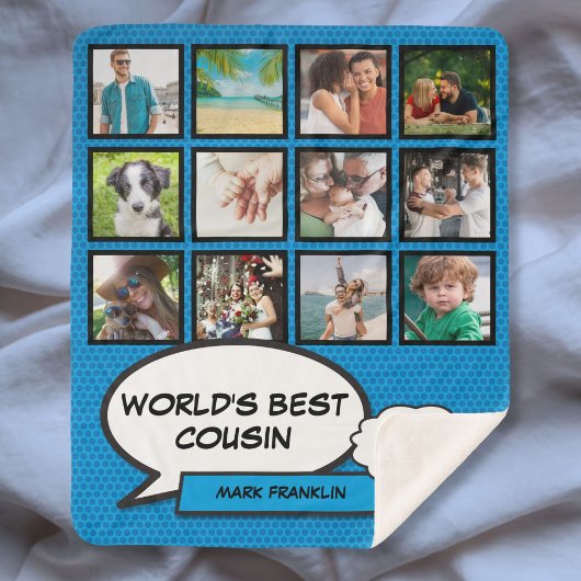 Beste neef ter wereld Cool Fun Comic Fotocollage Sherpa Deken