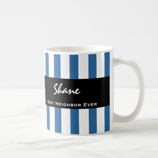 Beste NEIGHBOR ooit Blauwe Stripes Aangepaste naam Koffiemok (Rechts)