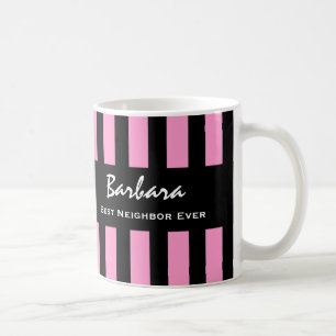 Beste NEIGHBOR ooit PINK Stripes Custom Name V23 Koffiemok
