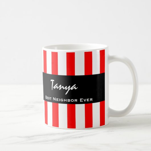 Beste NEIGHBOR ooit RED Stripes, aangepaste naam V Koffiemok (Rechts)